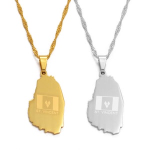 Pendentif Carte Drapeau Saint Vincent Plaqué Or 18 Carats