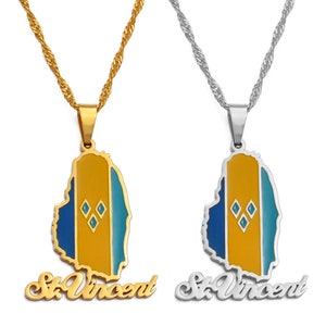 Pendentif carte drapeau Saint-Vincent en plaqué or 18 carats