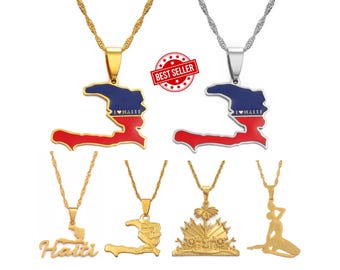 18k Vergoldete Haiti-Flaggenkarten-Anhänger - Silber-Option erhältlich