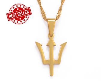 18k Gold Plated Barbados Trident Pendant (SMALL) - Silver Option Available
