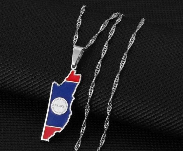 Belize Map Flag Pendant Necklace - 24K Gold Plated Brass Charm, Jewelry Gift For Travel Lovers, Friends & Family