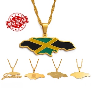 18k guldpläterat hänge med Jamaicas flaggakarta - Silveralternativ tillgängligt