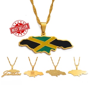 18k Gold Plated Jamaica Flag Map Pendant - Silver Option Available