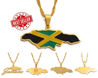 18k Gold Plated Jamaica Flag Map Pendant - Silver Option Available