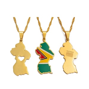18k Gold Plated Guyana Flag Map Pendant - Silver Option Available