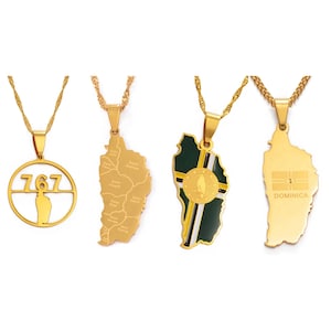 18k guldpläterat hänge med Dominicas flaggakarta - Silveralternativ tillgängligt