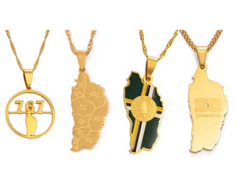 18k Gold Plated Dominica Flag Map Pendant - Silver Option Available