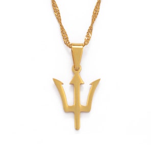 18k Gold Plated Barbados Trident Pendant (Small)