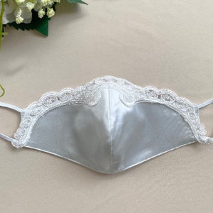 Ivory satin mask Lace mask Wedding mask Bridesmaid mask Special event mask Embroidered mask Luxury mask Silk mask Washable mask