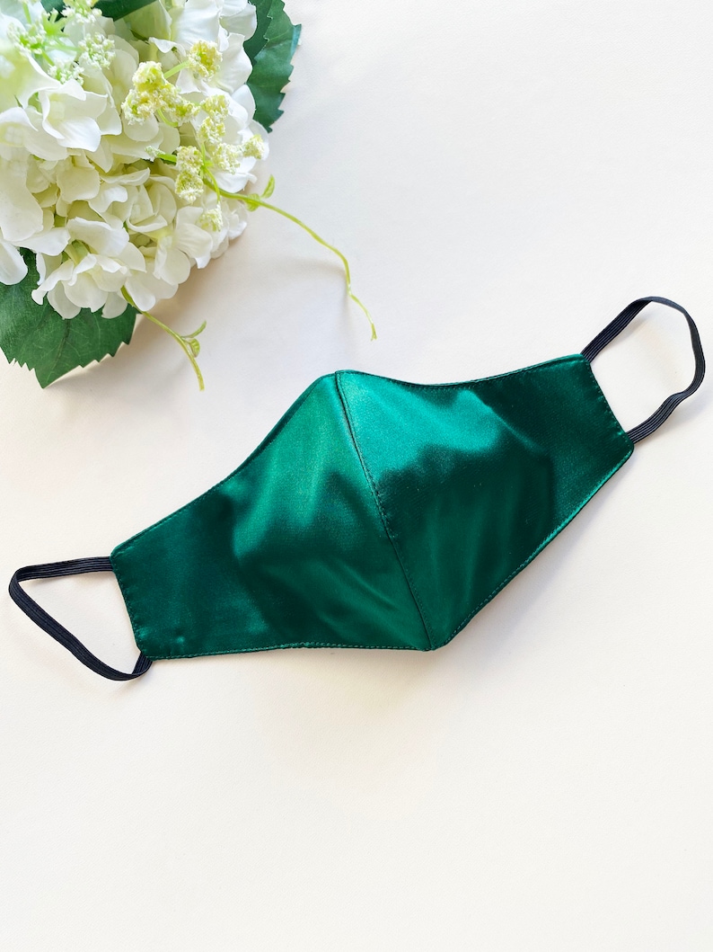 Dark Green Satin Mask Emerald Mask Wedding Face Mask Fitted Face Mask