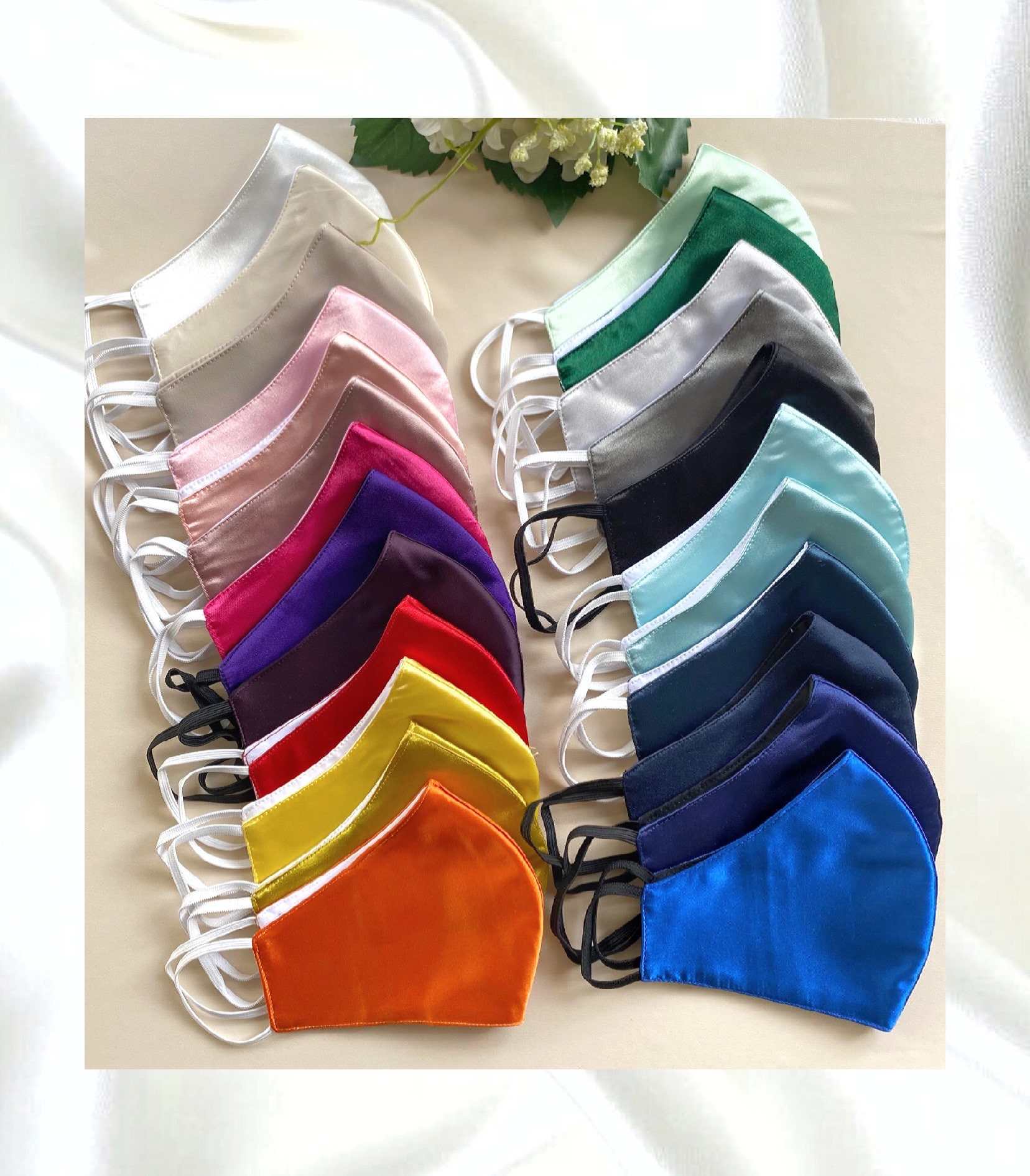 Navy Satin Mask Triple Face Mask Satin Face Mask Washable Face Etsy