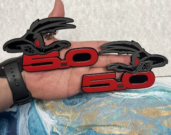 Fender Badges | Coyote Emblem Matte Black & Red w/ Red Eye |2 BADGES| Angry Aggressive Car Badge