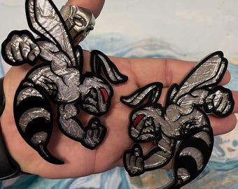Fender Badges | Hornet Emblem BEE SWOLE Silver Mesh Edition with Red Eye |2 BADGES| Angry Aggressive Car Badge