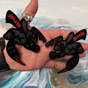 Fender Badges | Hornet Bee Emblem Red Eye and Stinger, Black Backing |2 BADGES| Angry Aggressive Car Badge