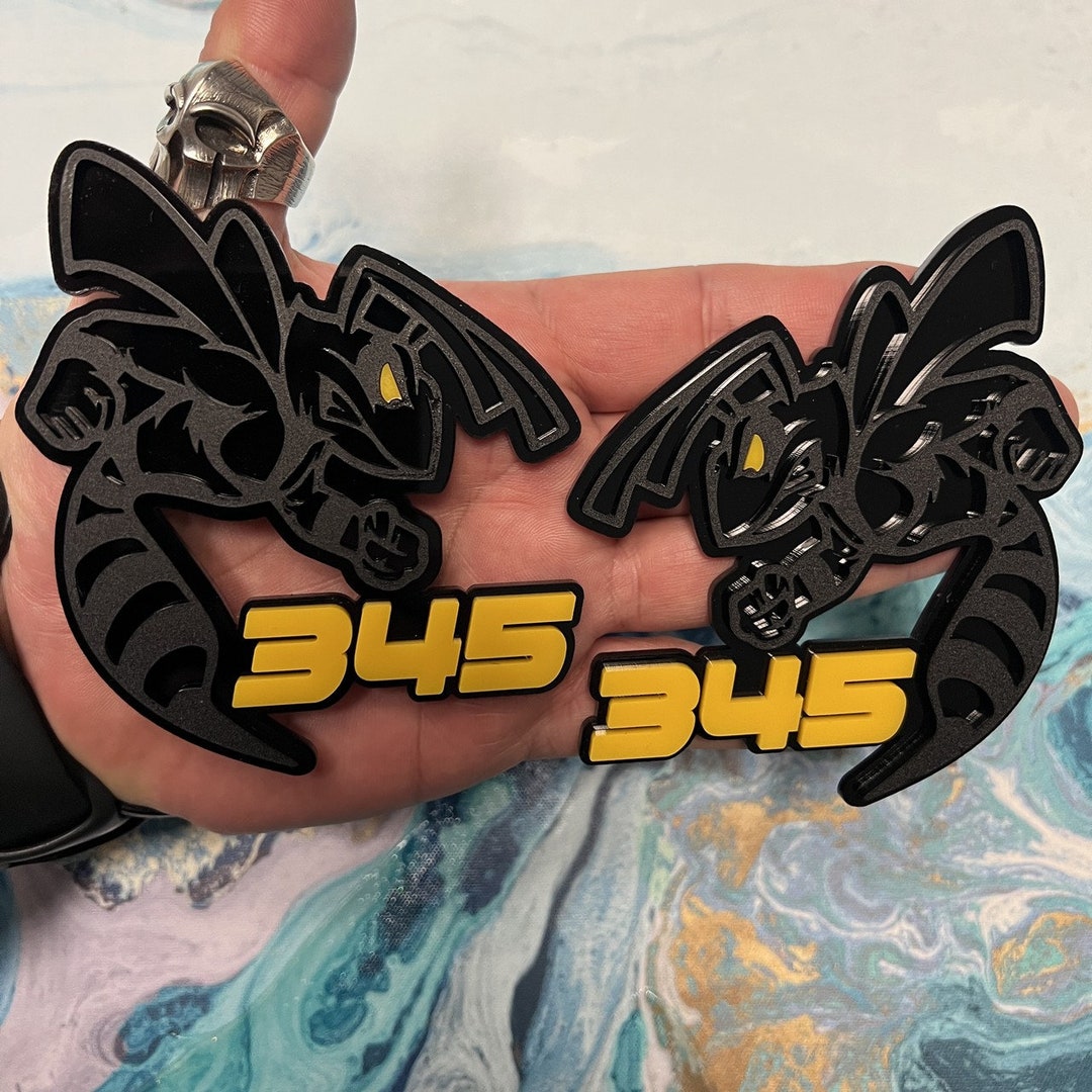 Angry Hornet Emblem Badge – Black & Yellow Custom Decal For Rear, Side, Or Fuel Door