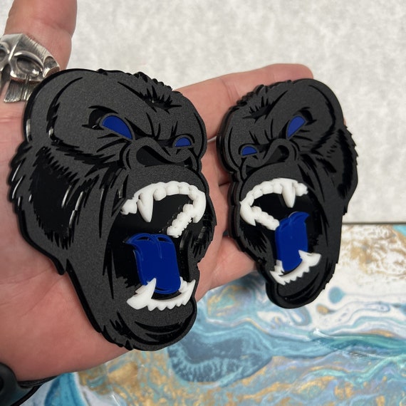 2Pcs Gorilla Roaring Emblem Badges – Angry Red Eye Fender Decals, Black Adhesive