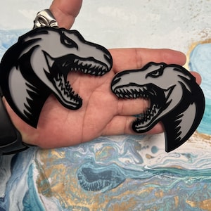Fender Badges | Raptor Dinosaur GRAY Premium |2 BADGES| Angry Aggressive Car Badge