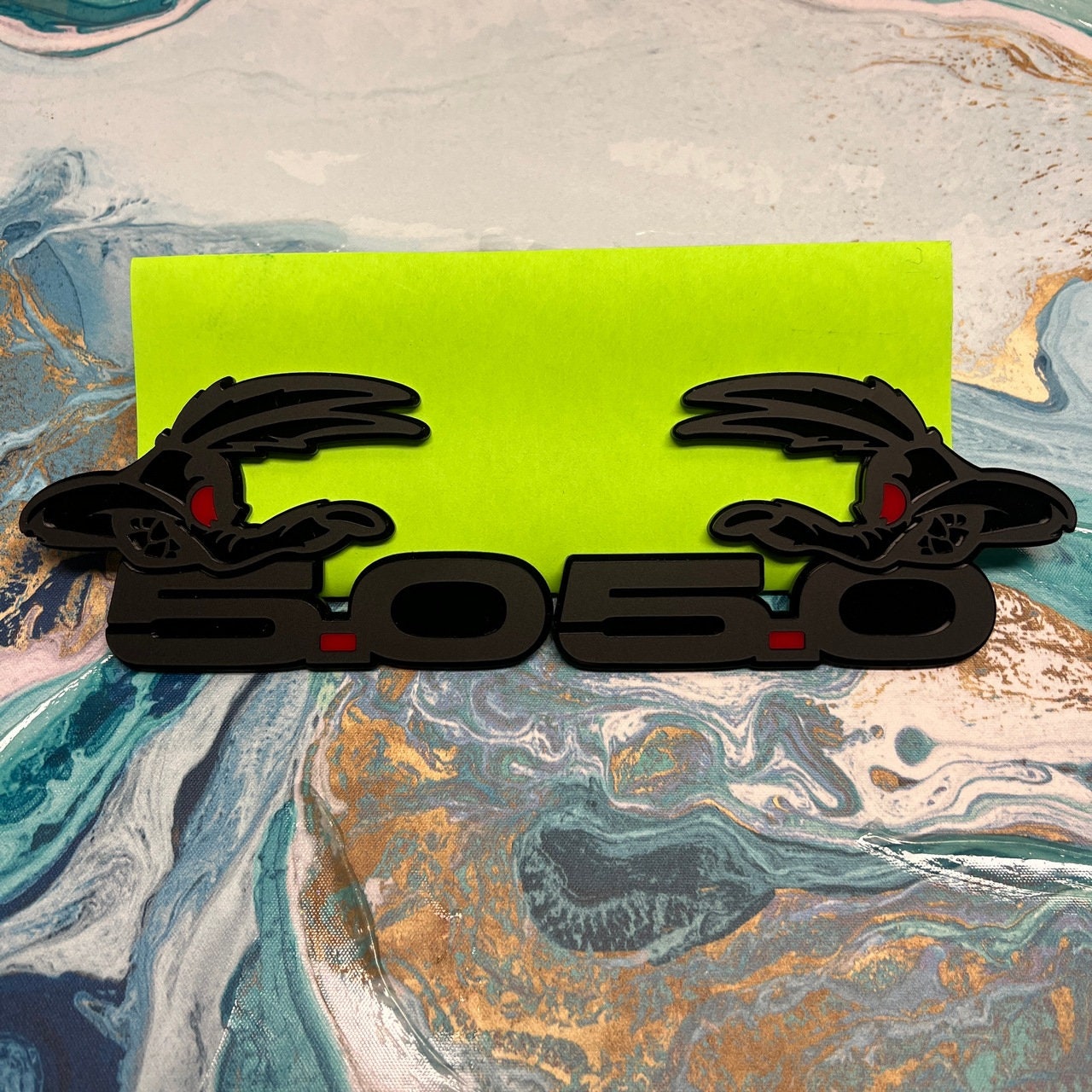 Matte Black Coyote Racing Emblem Badge Set (Pair) – Red Eyes, Adhesive Mount