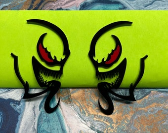 thumbnail image 2 of (2) Angry Fox Head Emblems – Black With Red Eyes – Adhesive Fender Badges 2 of 4