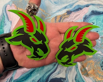 Pair Of Black Angry Goat Emblems – Red Eye Badges For Fenders, Hood, Or Tailgate