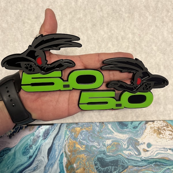 Fender Badges | Coyote Emblem Matte Black Lime Green w/ red eye |2 BADGES| Angry Aggressive Car Badge