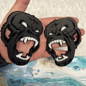 Fender Badges | Gorilla Emblem Roaring White Eye w/ Teeth |2 BADGES| Angry Aggressive Car Badge
