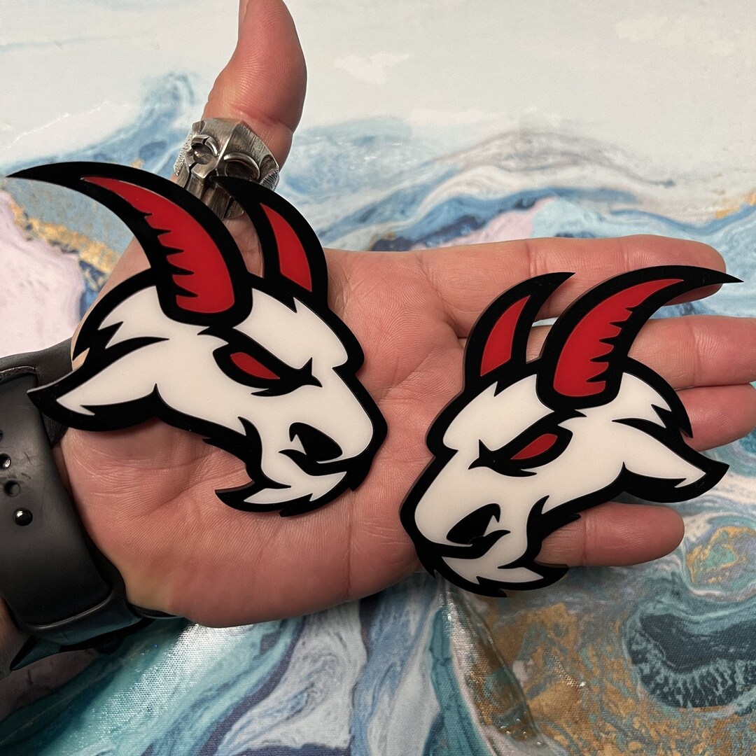 Pair Of Black Angry Goat Emblems – Red Eye Badges For Fenders, Hood, Or Tailgate
