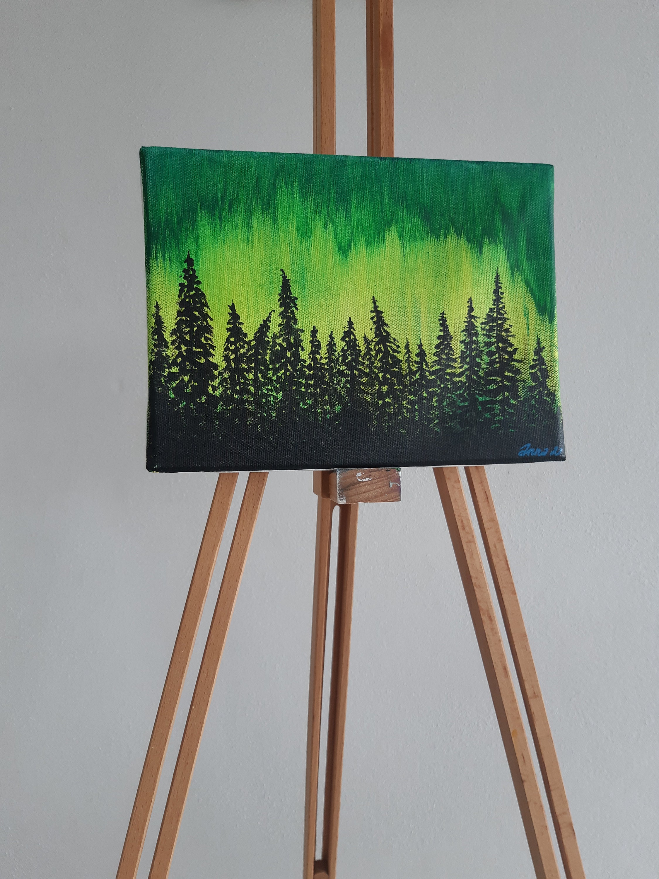 Mini Canvas Painting, Gift Aesthetic Northern Lights Canvas