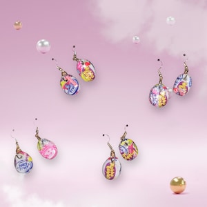 Bubble Gum Wrapper Ohrringe – Y2K Candy Charm Statement Schmuck – Bunte Ton Ohrhänger – Kawaii Pop Art Stil
