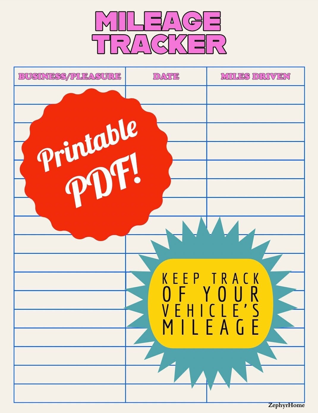 Printable Vehicle Mileage Tracker - Etsy