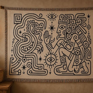 Aztec Maze Mesoamerican Woven Blanket | Mythic Pattern Tapestry Throw
