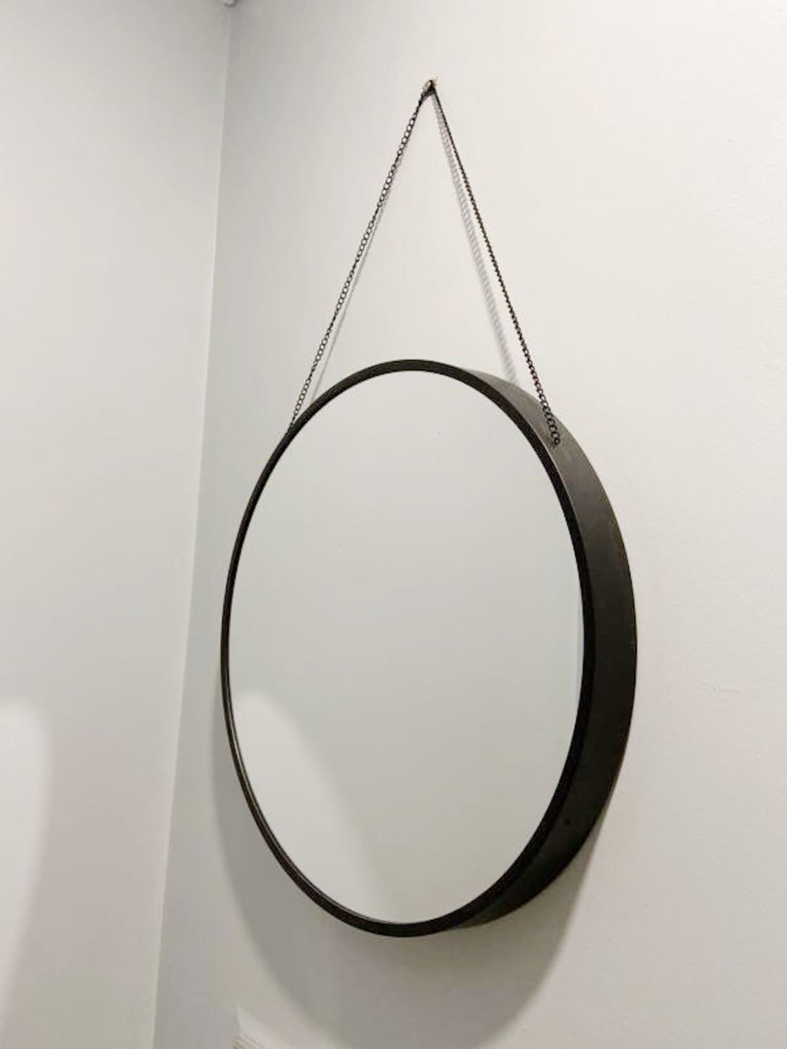 Round Hanging Chain Wall Mirror 45cm Black Scandinavian Etsy UK