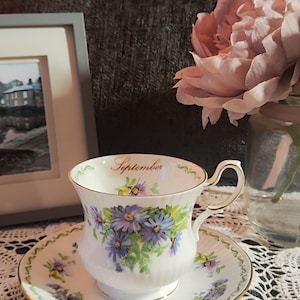 Queen&#39;s china &#39;September&#39; teacup and saucer