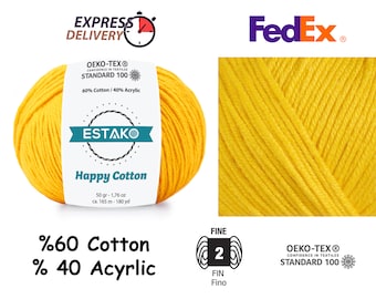 Estako Happy Cotton  %60 Cotton 40 Acyrlic Sport weight yarn, Best cotton amigurumi crochet, all seasons baby cotton yarn,