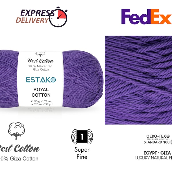 Estako Royal Cotton %100 Mercerized Giza Cotton Yarn, Super Fine 1, Best cotton amigurumi crochet, all seasons baby cotton yarn,