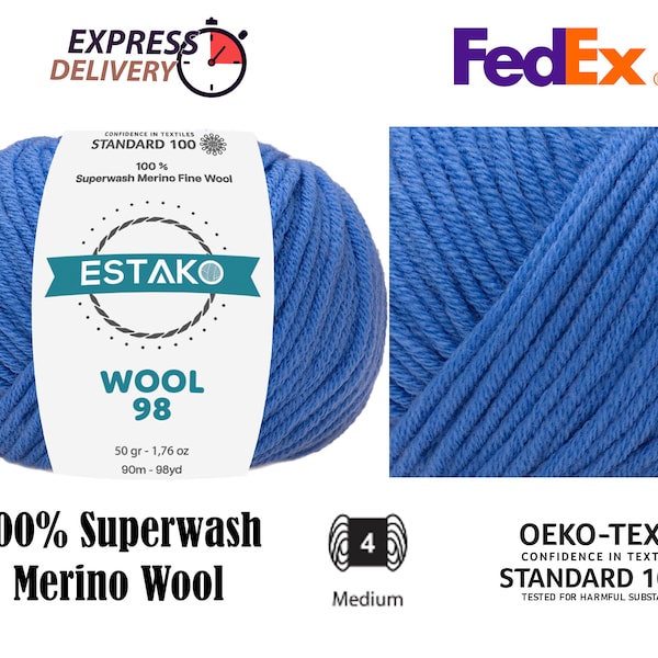 Estako Wool 98 %100 Superwash Merino Yarn medium weight Crochet Poncho Shawl Sweater Pullover Hat Knitting Cardigan Scarf  Yarn