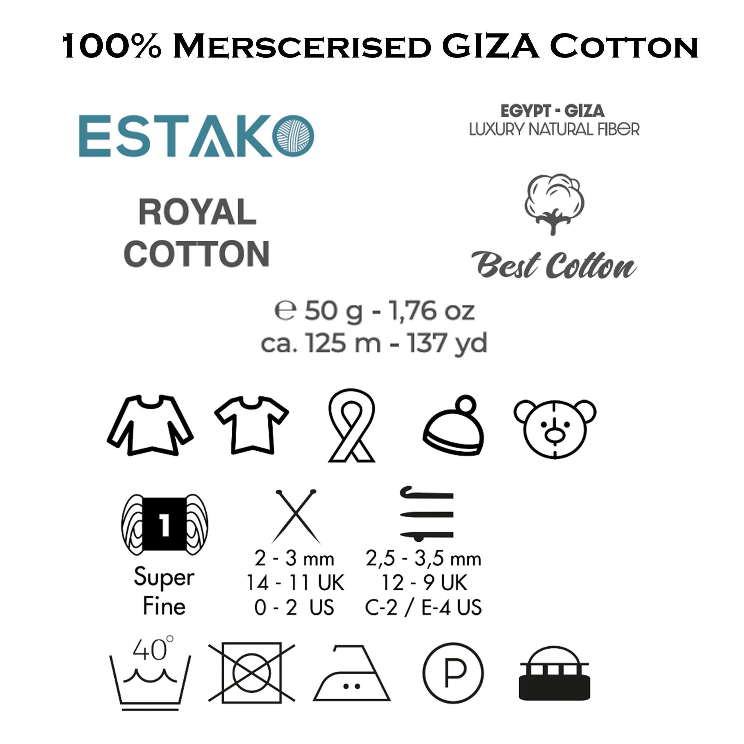 Estako Royal Cotton 100 Mercerized Giza Cotton Yarn, Super Fine 1