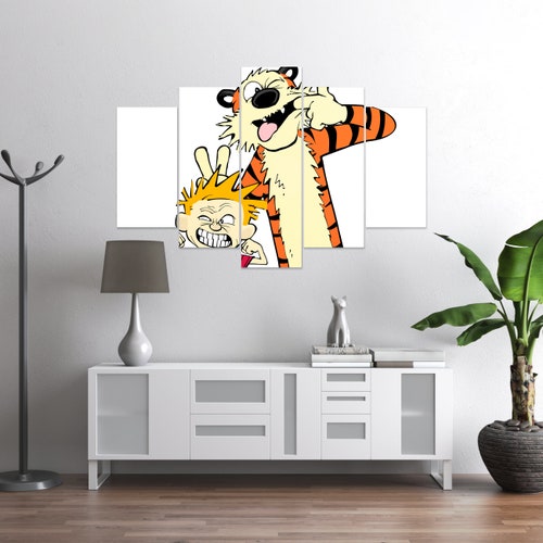 Calvin wall art, Hobbes canvas, Cartoon wall decor, Gift for Kids