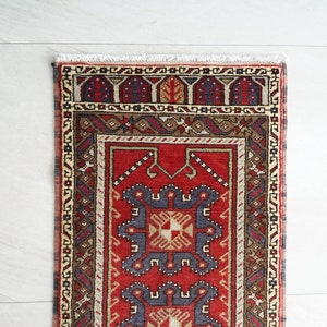 Turkish Rug 1x3, Small Floor Rug, Red Turkish Rug, Brown Door Mat, Small Brown Carpet, Vintage Carpet