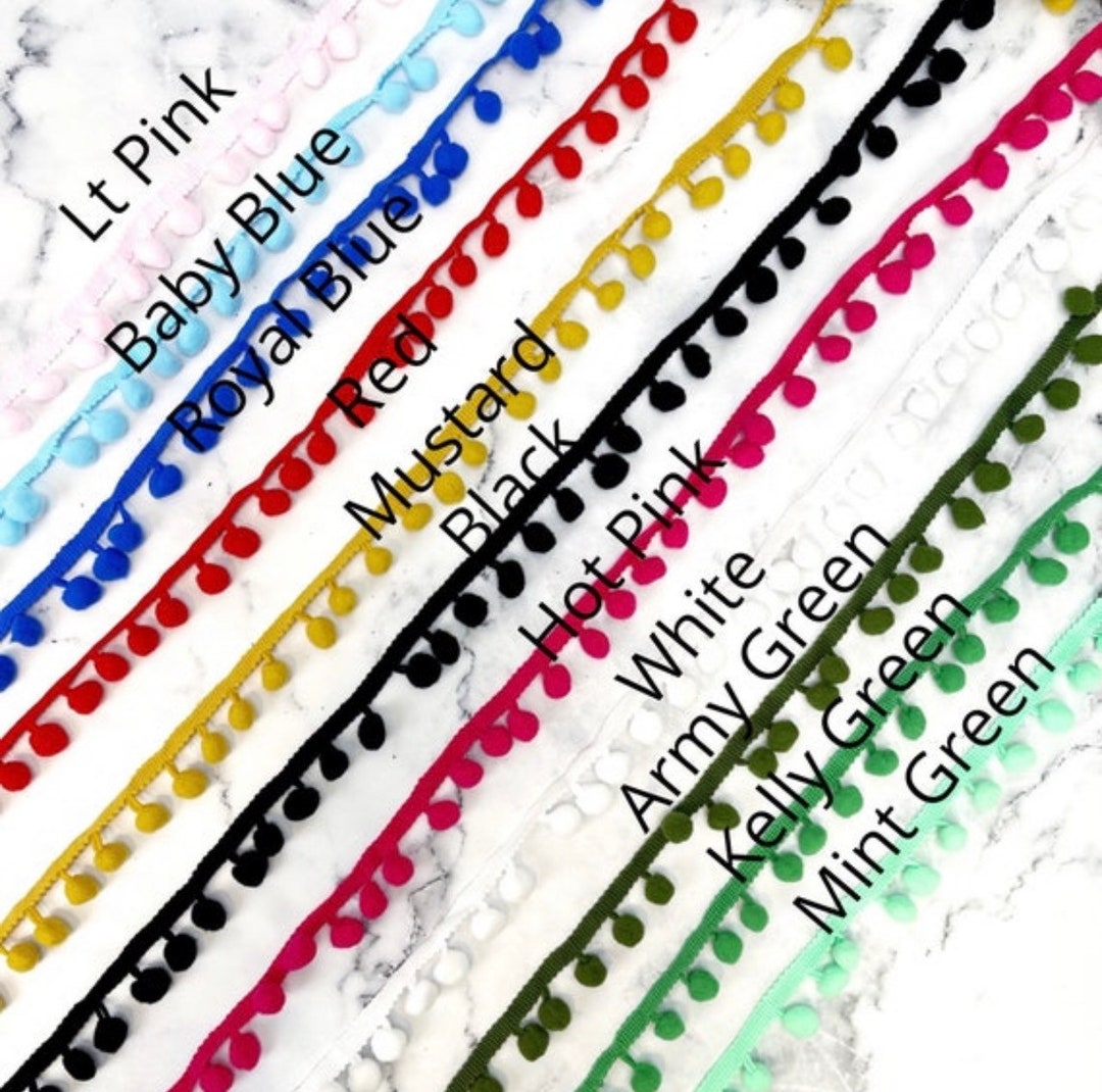 1/2 Inch Pom Pom Trim by the Yard, Multicolor Trim, Pom Pom Tassel