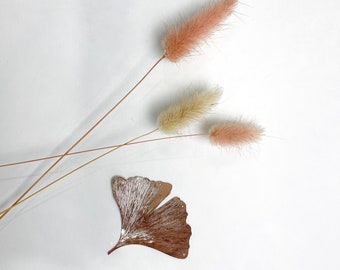 Stamped Ginkgo Biloba leaf Paillettes, 75mm x 65mm, metallic pinkish gold, Langlois Martin Sequins