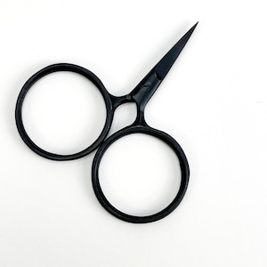 Small Black Embroidery Scissors with Round Circular Handles, Sewing Scissors, Snips
