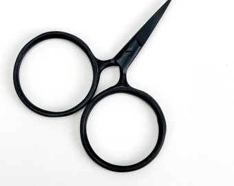Small Black Embroidery Scissors with Round Circular Handles, Sewing Scissors, Snips
