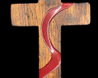 Rustic Wood Cross with Red Resin Blood