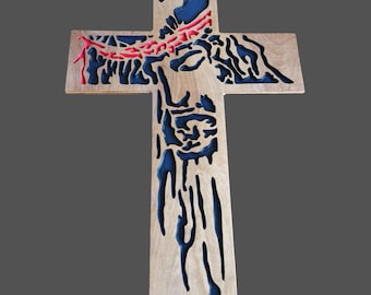 Wood Cross with Christ's Face