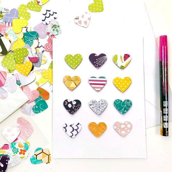 Greeting Card Kit - (3) Heart Art card kits include: blanks, envelopes, 60 scrappy heart punches, 50 foam dots, paint pen