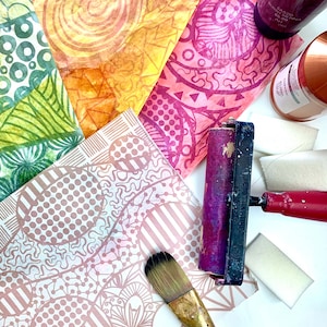 Pre-patterned rice papers — Gelli print or paint your own palette; 6 bold graphic designs