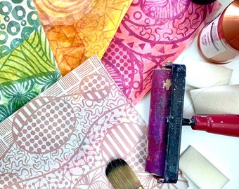 Pre-patterned rice papers — Gelli print or paint your own palette; 6 bold graphic designs