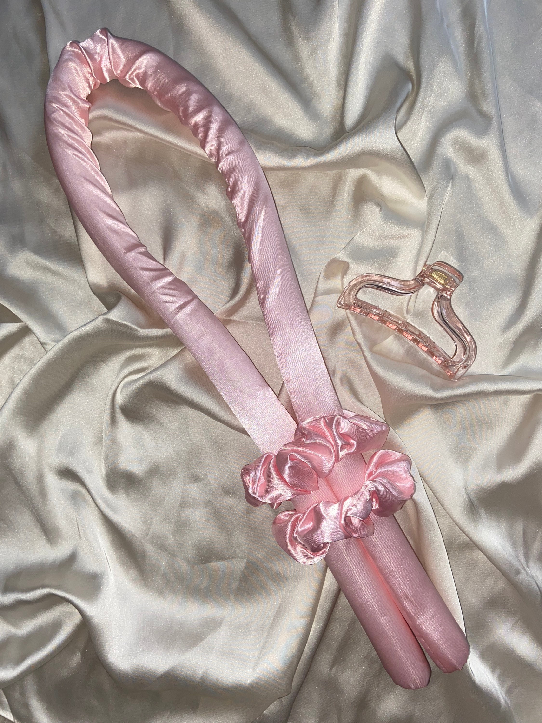 Pink Heatless Hair Curling Ribbon Wrap Baby Pink Satin Heatless - Main Image