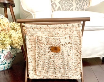 Vintage Folding Basket Yarn Container, Storage Container, Handmade Crotchet Yarn Caddy with Brown PVC Plastic Frame,Free Shipping.